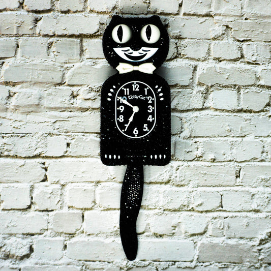 BLACK RHINESTONE KITTY KAT KIT-CAT CLOCK
